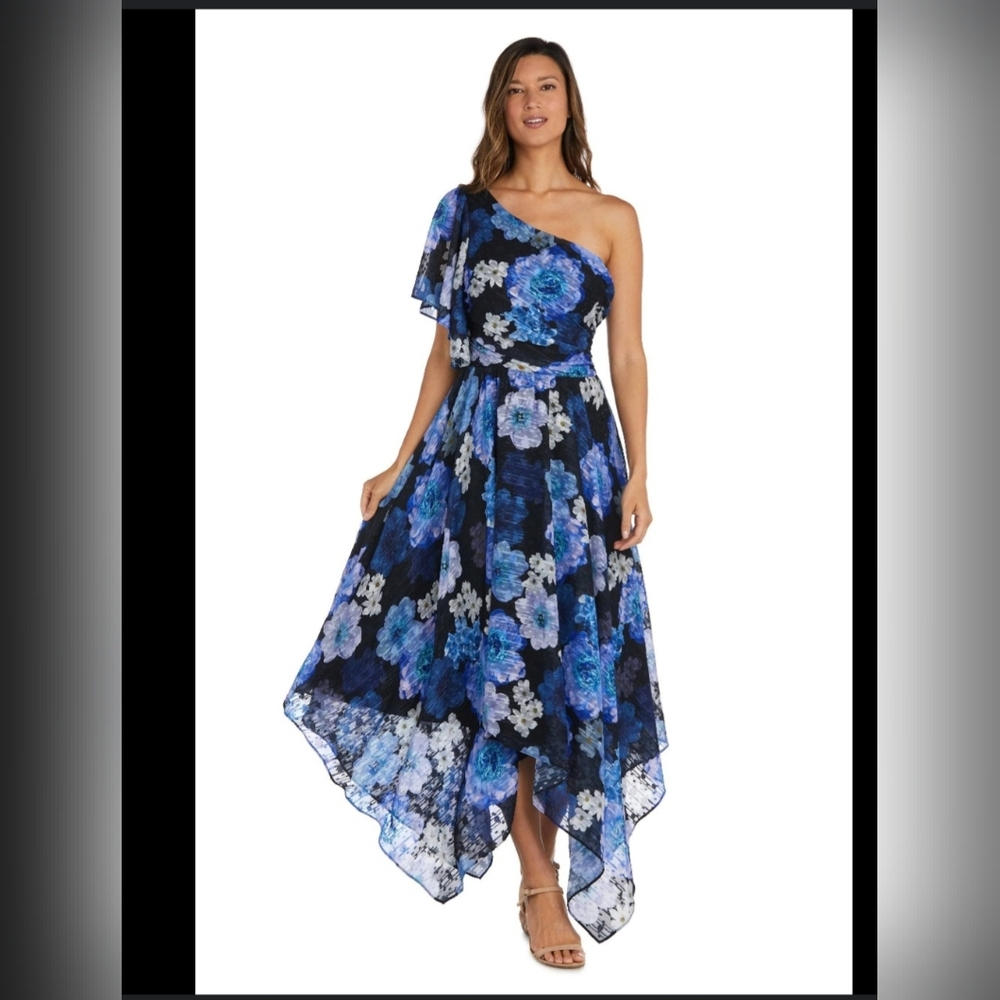 NightWay Floral One-Shoulder Hi-Low Dress